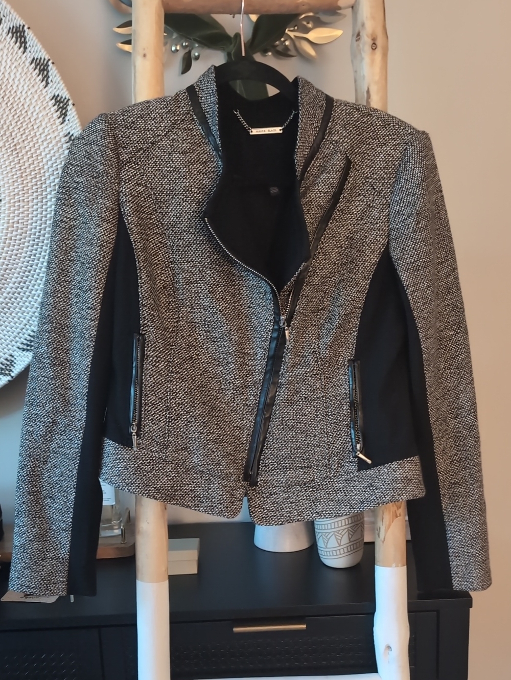 WHBM Faux Leather Tweed Moto Jacket Sz 4